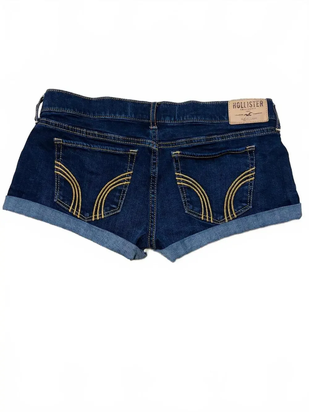 Hollister Denim Mini Shorts Womens Size 3 W26 Blue Low Rise Dark Wash Cuffed